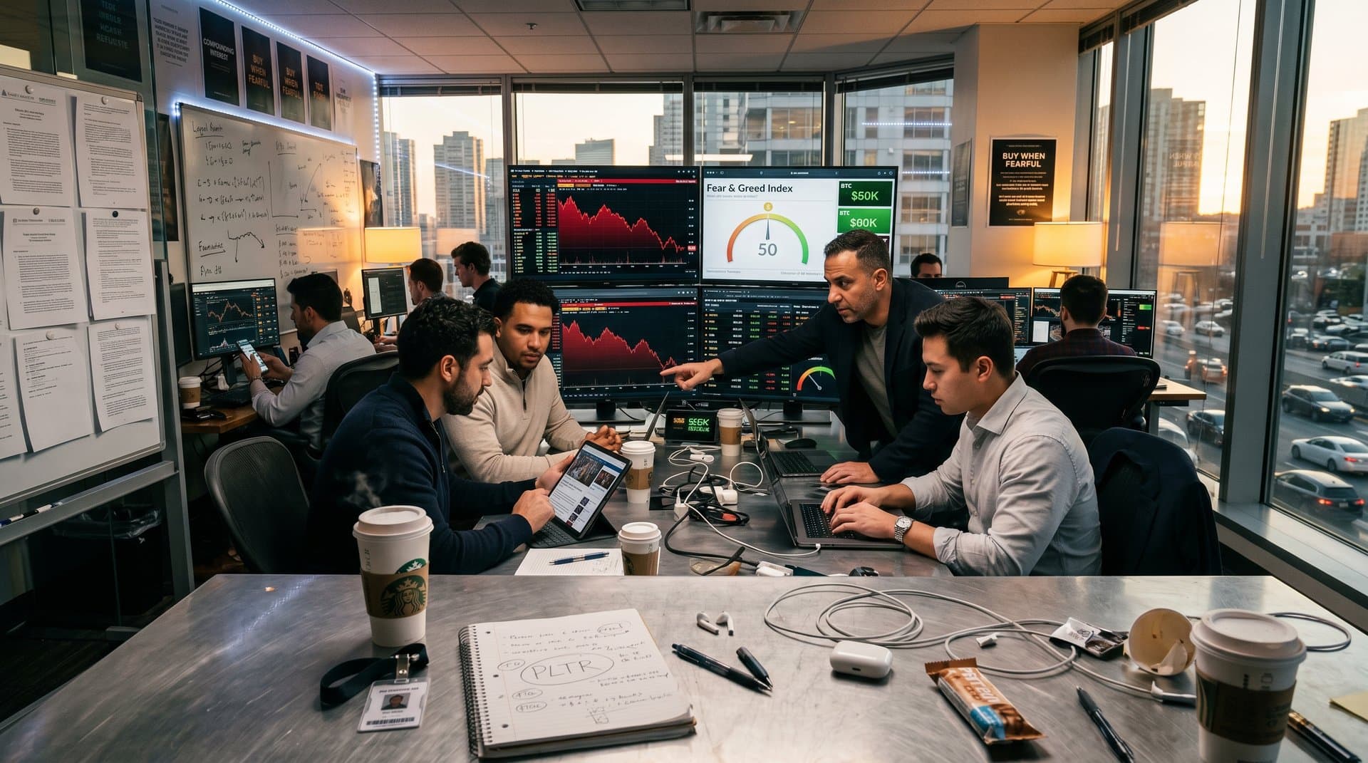 Traders analyze AI stock sell-off charts on multi-monitors during market dip